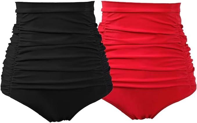 COCOPEAR Women's Ruched High Waisted Bikini Bottom Retro Vintage Swim Short Tankinis, XXL