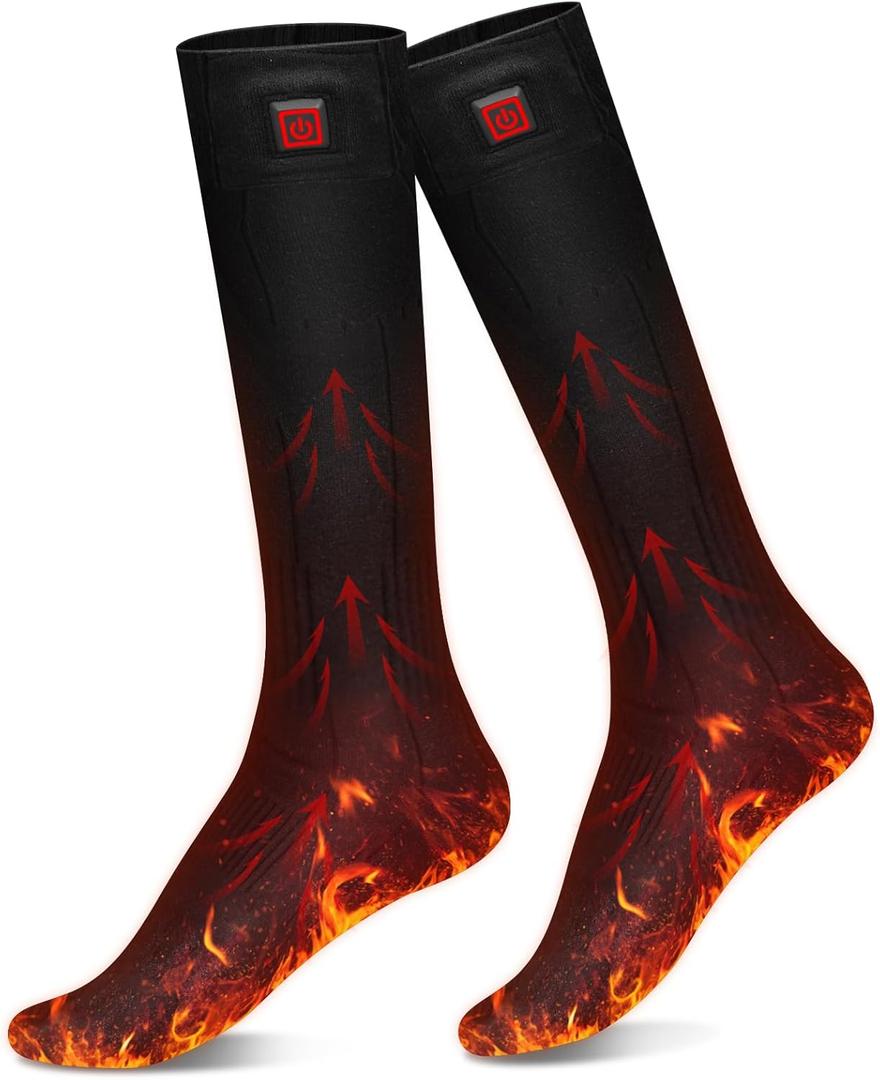 Heated Socks,7.4V 3200mAh Rechargeable Electric Socks for Men Women with 3 Heating Levels, Thermal Socks with Button Control for Ski Hunting Cycling Camping Hiking(Black)
