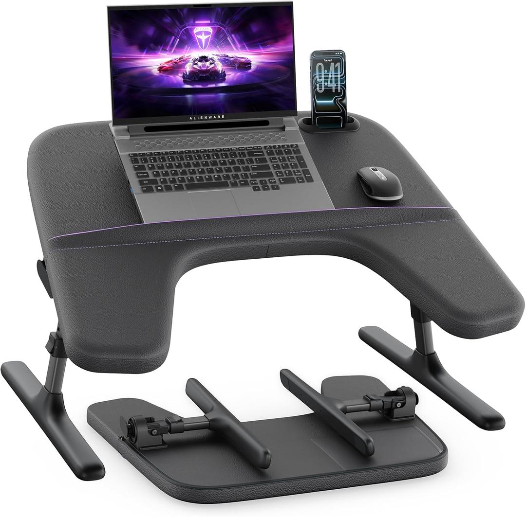 SAIJI Laptop Lap Desk for Bed & Couch, Adjustable Height & Angle Bed Desk with Soft Armrest for Adults, Ergo Curve Folding Bed Table for Working, Reading and Gaming, Laptop Desk for Bed (Black)