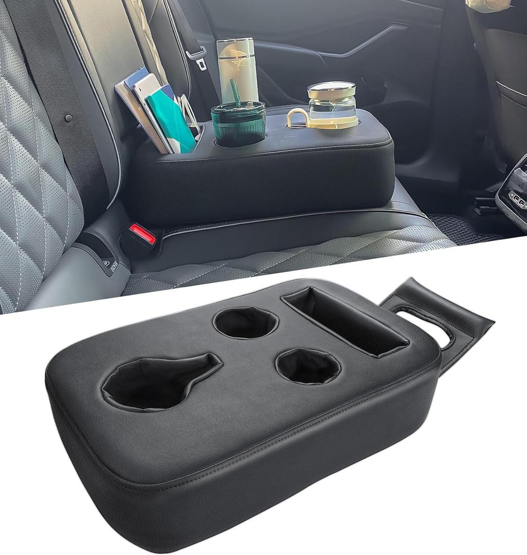 Car Cup Holder, Back Seat Cup Holder for Car, PU Leather Couch Sofa Bed Cup Holder Expander Tray, Boat Tray, Organizer for Trucks, Minivans, SUVs, RVs, Vehicles, Holds Drinks, Remote, Snacks (Standard Version)