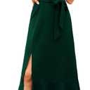 Women's Elegant Bridesmaid Dresses Square Neck Ruffle Split Midi Formal Dress for Wedding Guest Cocktail Party (Emerald Green)
