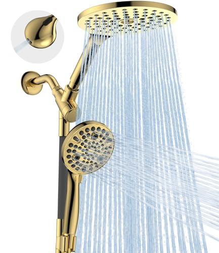 Dual Handheld Shower Head Combo, 2-in-1 Rain Shower Heads System 8 Inch Rainfall Shower Head and 10 Modes High Pressure Hand Held Showerhead with Built-in Power Wash