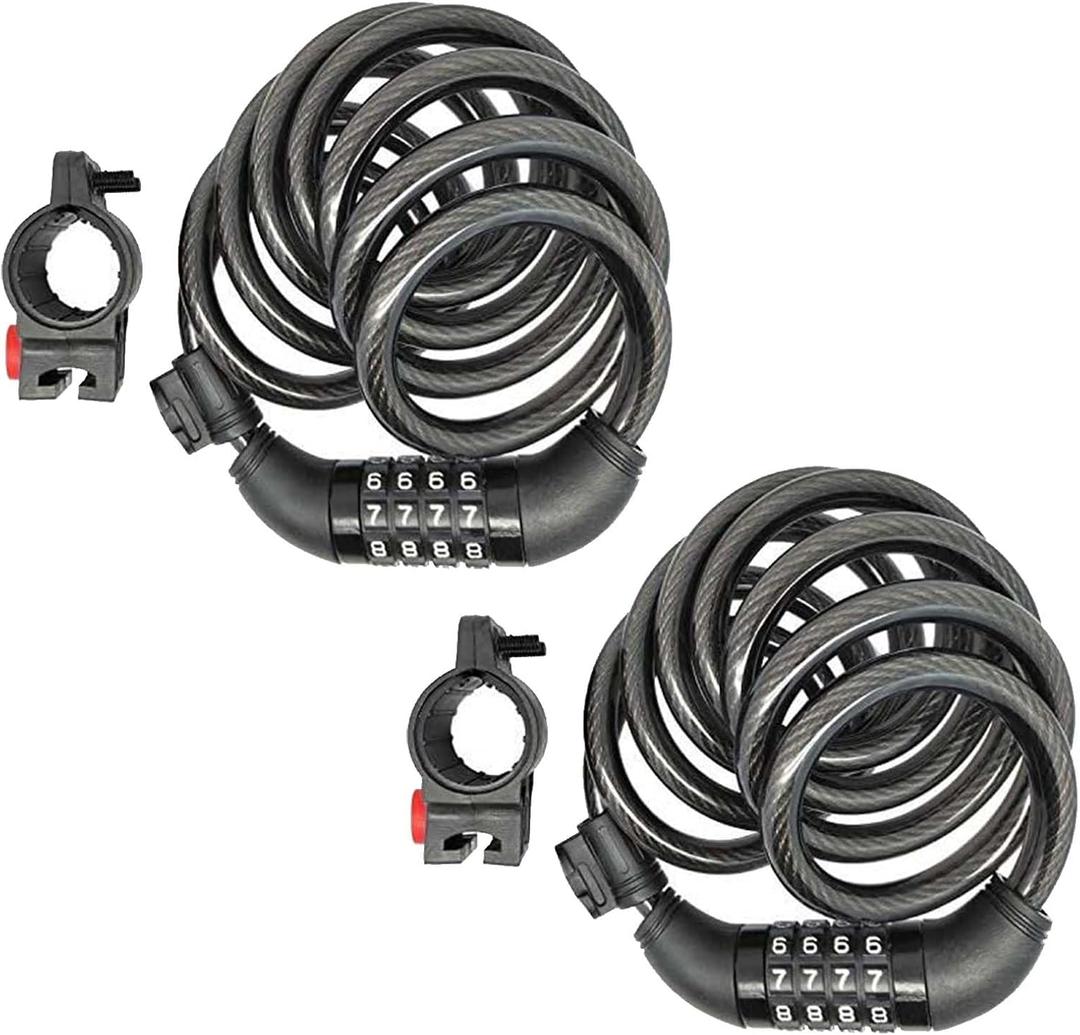 SEPOX 2Pcs Pack 6FT Extra Long Cable Combination Bike Locks, 4 Digits Retractable Security Lock, 12mm Heavy Duty Anti Theft Anti Rust Cable for Bicycle, Scooter, Gate, Outdoor Equipment, Weatherproof