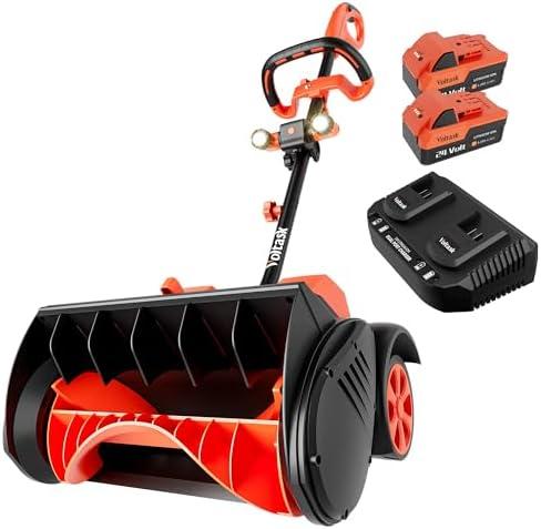VOLTASK Cordless Snow Shovel with Wheels, 48V | 16-Inch | 4-Ah Brushless Cordless Snow Blower, Battery Snow Blower with Directional Plate & LED Lights (2 * 24V Battery & Dual Quick Charger Included)