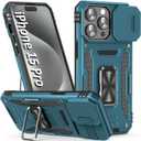 Phone Case for iPhone 15 Pro Case with Camera Lens Cover, with Ring Holder Kickstand, fit Magnetic Car Mount, for iPhone 15 Pro (Light Blue)