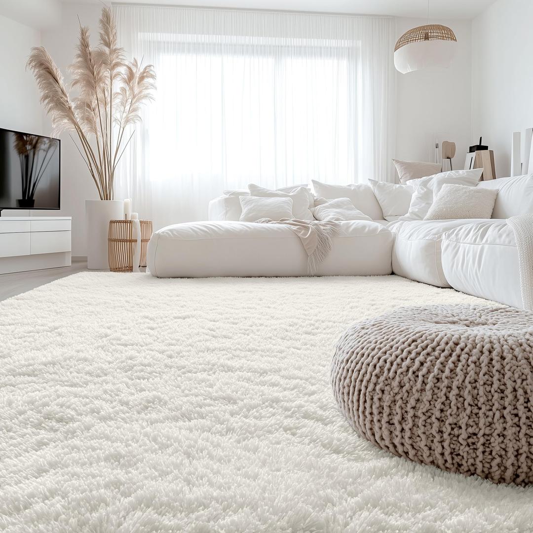 OLANLY 8x11 Machine Washable Large Area Rugs for Living Room, Bedroom, Soft Fluffy Shaggy Bedside Rug, Indoor Floor Carpet for Kids Girls and Boys, Dorms, Nursery, Home Decor Aesthetic, Ivory