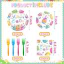 2 x 96 Pcs Happy Easter Plates and Napkins Forks Sets - Colorful Eggs Themed Round Tableware, Disposable Spring Flowers Paper Plates Napkins Set for Easter Party Supplies Favors Table Decor, Serves 24