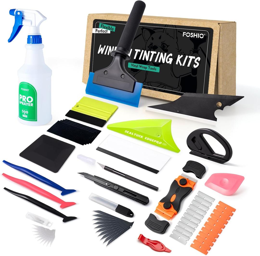 FOSHIO Window Tint Kit, Car Window Tint Tools Kit Vinyl Wrap Tool with 500ml Adjustable Spray Bottle, Window Tint Squeegee for Glass Protective Film Installation Window Film Tinting Kit