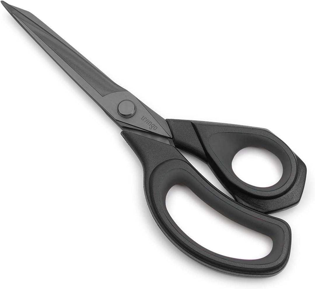LIVINGO 8.5 Premium Heavy Duty Scissors, Forged Stainless Steel Titanium Coated Sharp Fabric Shears All Purpose for Sewing Tailor Dressmaking Crafting Cutting Leather Home Office Use, Black