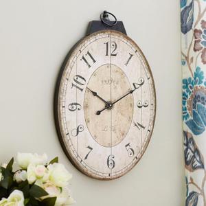 MODE HOME 24" H x 18" H Large French Country Oval Wall Clock for Living Room Decor, Rustic Farmhouse Wall Clock Decorative, Solid Wood Frame with Iron Hanging Ring, Silent Non-Ticking Battery Operated