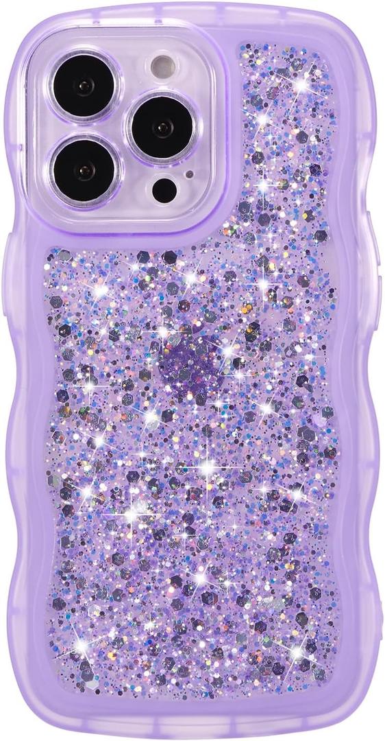 ZTOFERA for iPhone 12 Pro Max Case 6.7", Cute Curly Wavy Design with Glitter Sequins,Luxury Aesthetic Bling Sparkly Shockproof Protective Phone Case for iPhone 12 Pro Max-Glitter Purple
