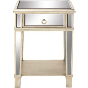 Deco 79 Wood Side End Accent Table Mirrored 1 Shelf End Table, Side Table 18" x 14" x 27", Beige