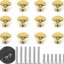12PCS Cabinet Knobs, Cabinet Pulls Inway Round Drawer Knobs Cabinet Hardware with Screws, for Kitchen Bedroom Furniture, Mirror Polish Gold