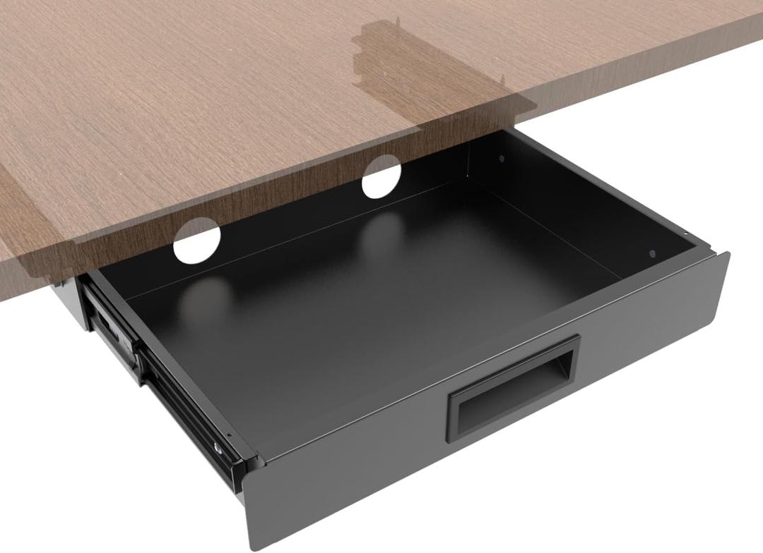 13 Inch Wide Under Desk Sliding Drawer- Pull Out Storage Organizer with Handle at office or home for Sit Standing Workstation, Black 13 Inch Wide Under Desk Sliding Drawer- Pull Out Storage Organizer with Handle at office or home for Sit Standing Workstation, Black