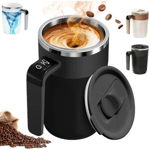 Self Stirring Coffee Mug,Automatic Stirring Coffee Cup with Temperature Display,Rechargeable Straight-Drink Mug,316 Stainless Steel Material Suitable for Coffee,Milk, and Other Beverages(Black)