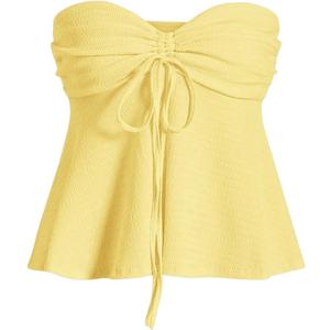 Milumia Women Tie Front Ruched Tube Top Strapless Flared Hem Peplum Bandeau Tops (X-Small, Yellow) Milumia Women Tie Front Ruched Tube Top Strapless Flared Hem Peplum Bandeau Tops (X-Small, Yellow)