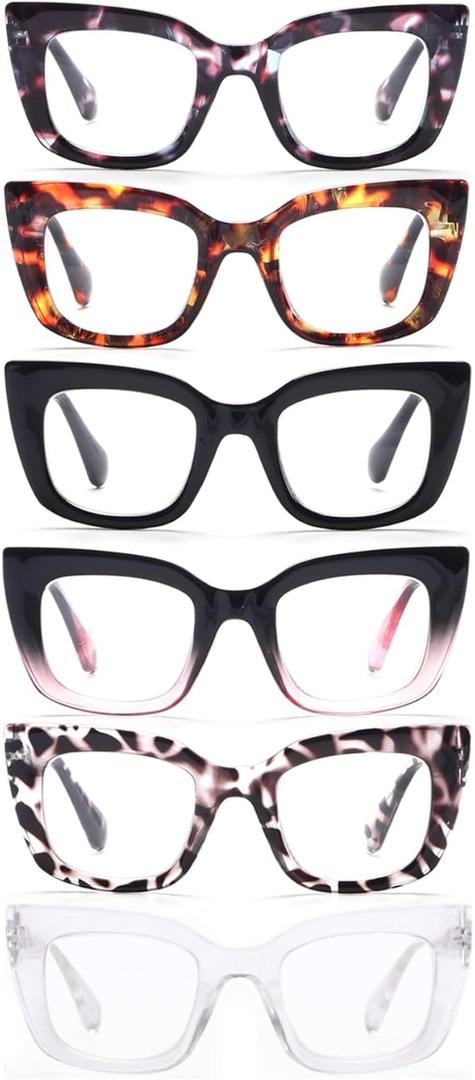 Reading Glasses for Women, 6 Pack Fashion Cat Eye Blue Light Blocking Computer Readers Anti Glare UV Eyeglasses