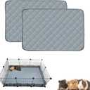 2 Pack Guinea Pig Cage Liners for C&C 2x3 Habitat Washable Guinea Pig Bedding Super Absorbent | Waterproof | Non Slip| Reusable Guinea Pig Pee Pads for Small Animals Cage - 41.3" x 27.6" (Light Grey)