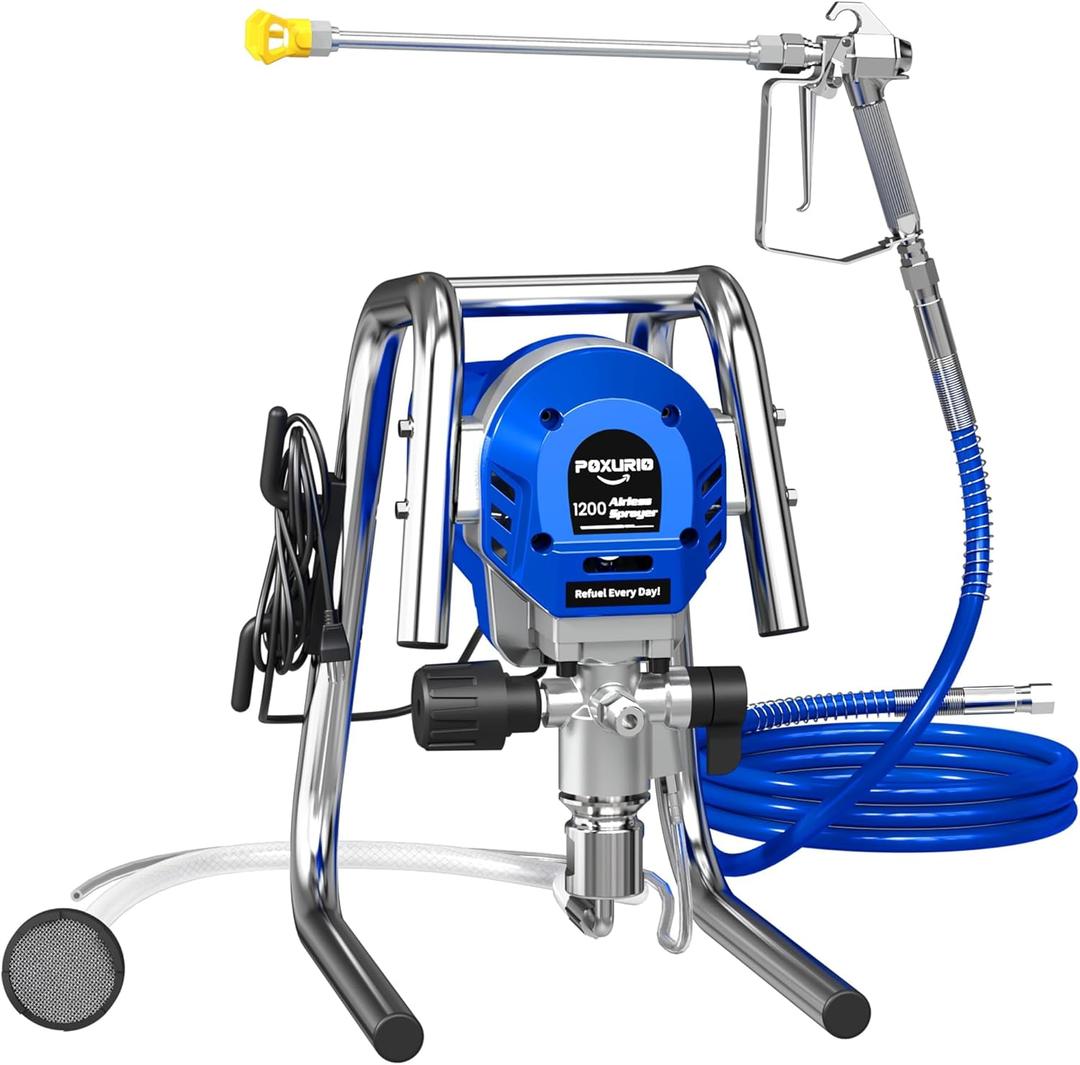 1200W Airless Paint Sprayer, 3300PSI High Efficiency Electric Paint Sprayer with Extension Rod, Thinning-Free Stand Airless Sprayer for Home Exterior and Interior, Garage, Deck, Furniture (Short, Blue)