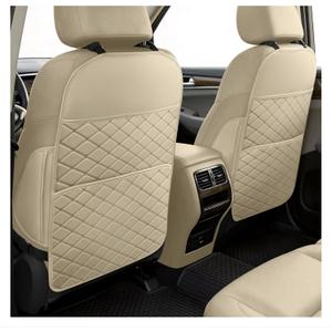Seat Back Protectors for Kids, Car Kick Mats for Back of Front Seats with Large Pocket Organizer, Waterproof, Protects Against Dirt, Scuffs & Scratches, Fits Most Vehicles, 2PCS (Beige)