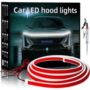 YM E-Bright Led Hood Light Strip Exterior Car Led Strip Light Waterproof Flexible DRL Dynamic Scan Start Up Hoodbeam Kit Daytime Running Lights for Car,Truck,SUV,12V 59inch,White,1 Set