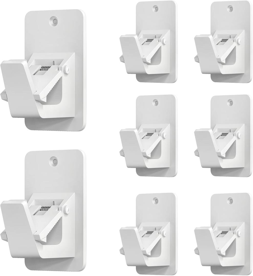 Universal Curtain Rod Holders, No Drill Curtain Rod Brackets, Self Adhesive Curtain Rod Brackets Up to 30 LB, Nail Free Curtain Rod Hooks for Bathroom, Bedroom, Livingroom, Kitchen (8PC, White)