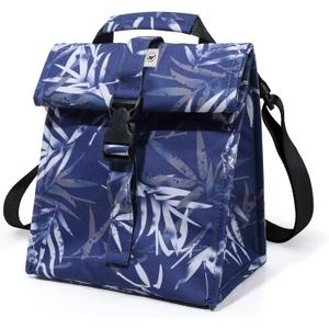 SUNNY BIRD Insulated Lunch Bag Rolltop Lunch Box Tote Bag for Women, Men, Adults and Teens (Blue Bamboo)