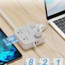 TESSAN Surge Protector Power Strip, 15 Ft Flat Plug Extension Cord with 3 USB (1 USB C) 8 Outlets, 1250W, 900J Protection, 3 Sided Outlet Extender with Power Switch for Office, Dorm Room, Grey