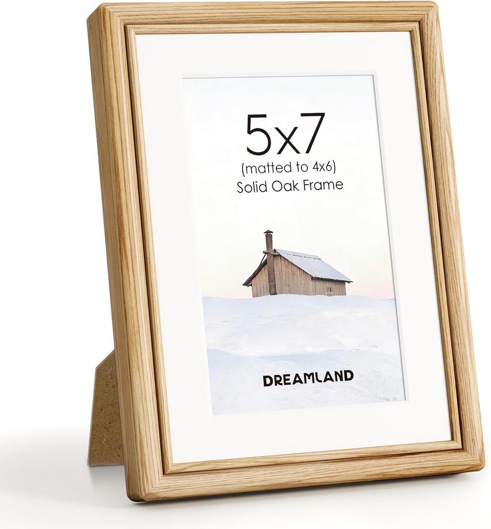 Dreamland 5x7 Picture Frame, Oak Wood 5 by 7 Frames for Tabletop & Wall Display, 5x7 Picture Frame Matted to 4x6, Rustic Wood Photo Frames with Tempered Glass (USA-Sourced White Oak Wood)