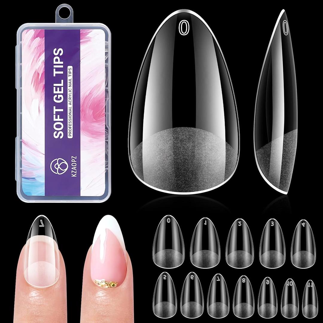 5 x Short Almond Gel Nail Tips: 240 PCS Pre-Shaped False Acrylic Nail Tips Clear Fake Nails Extension Full Cover for Nail Manicure Home DIY Women 12 Sizes