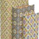 Deco 79 Canvas Decorative Box Storage Book Book Shaped Boxes with Arabesque Pattern and Gold Page Inspired Detail, Set of 3 Decorative Keepsake Boxes 12", 10", 8" H, Multi Colored