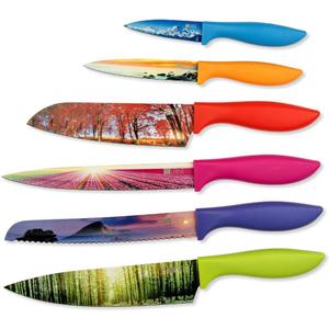 CHEF'S VISION Landscape Knife Set - 6-Piece Stainless Steel Cutting Knives Set for Kitchen with Stunning Nature Scenes - Perfect House Warming Gift for Women or Men - Unique Kitchen Knife Set Gift