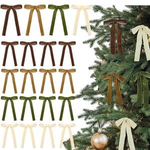 Glitinsel 24 Pcs Velvet Bows Christmas Tree Ornaments Vintage Velvet Ribbon Bows for Tree Garland Wreath Indoor Xmas Decorations(5 x 7 InchWidth of 1",Brown,Khaki,Beige,Moss Green) : Home & Kitchen