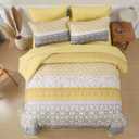 WONGS BEDDING Boho Comforter Set King Size, Yellow Bohemian Stripe Bed in a Bag 7 Pieces Comforter Sets with Sheets, Pillowcases & Shams, Reversible Soft Microfiber Bedding Set for All Season, King 104"×90"
