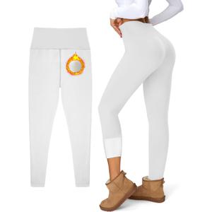 Women's Fleece Lined Leggings Weather Thick Thermal Warm Winter Tights Butt Lift High Waist Tummy Control Yoga Pants, Size S (White)