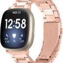 WIGERLON Compatible with Versa 3/Versa 4 Band for Men and Women,Stainless Steel Metal Watch Bands Replacement Straps Accessories for Fitbit sense 2 /Fitbit Sense (Rose Gold)