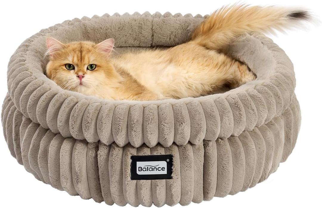 BALANCE Cat Bed Kitten Bed, Washable Round Cat Beds for Indoor Cats,Super Soft Plush Faux Fur Pet Bed for Puppy and Kitten with Anti-Slip Bottom (Wind Chime)
