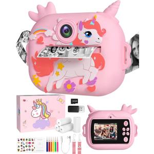 OZMI Kids Camera Instant Print, 1080P 48MP Instant Print Camera for Girls Boys Toddler with Print Paper & 32G Card, Christmas Birthday Gift Toys for Age 3 4 5 6 7 8 9 10 11 12 Years Old Girls Boys