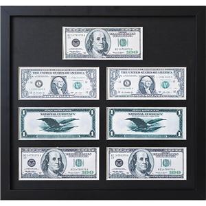 Multi-Dollar Picture Frame,7 Meiyuan Dollar Bill Holder,14X15 Bill Display Case, Currency Display Frame,Easel Stand and Wall Hanger IncludedChristmas and Valentine's Day Gifts.