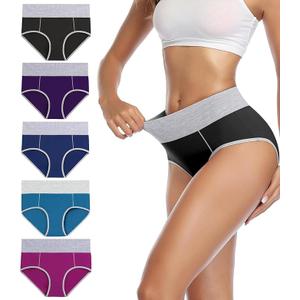 wirarpa Women's Underwear High Waisted Briefs Ladies Cotton Panties Soft Full Coverage Underwear 5 Pack, Large 
