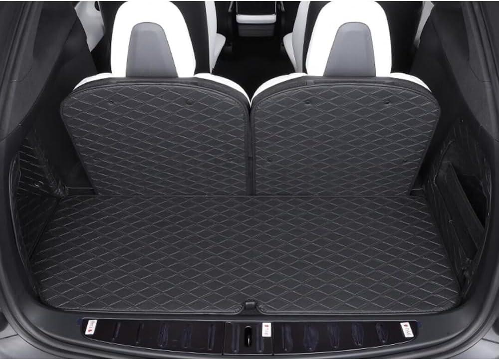 Car Trunk Mat for Tesla Model X 6/7 Seater 2016-2021(2022-Current DO NOT FIT) Full Coverage Trunk Cargo Mat All Weather Rear Cargo Liner Heavy Duty (Black with Black Stitching