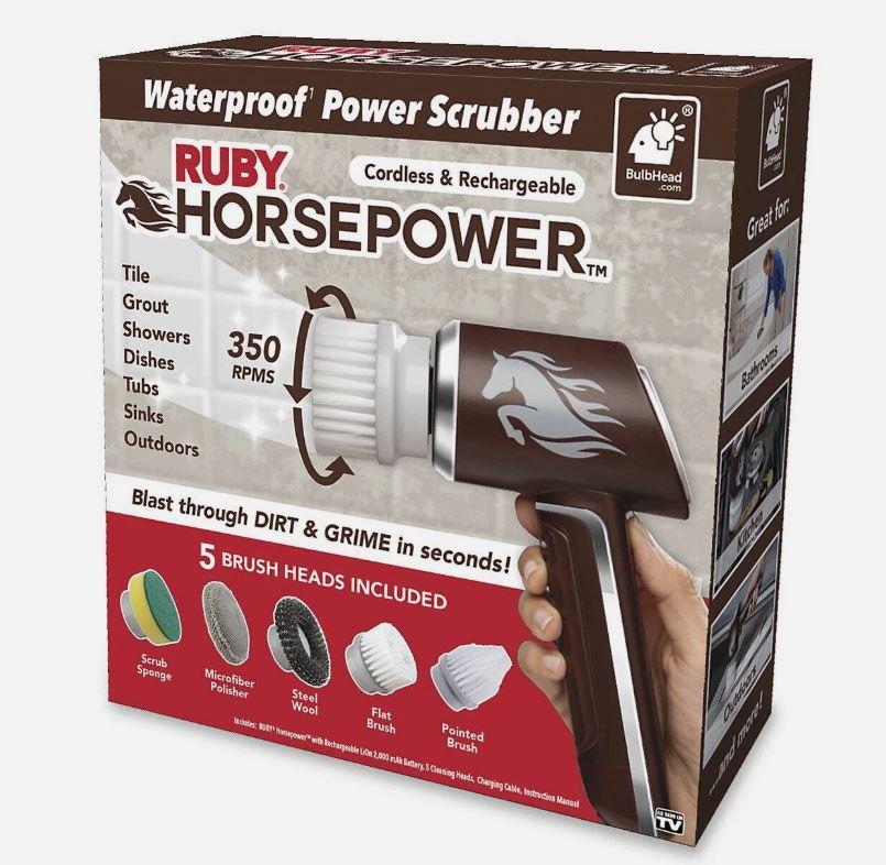 Horsepower Electric Power Scrubber, Waterproof, Spins 350 RPM, 5 Brush Heads, AS-SEEN-ON-TV, Cleans Dirt & Grime, Tile, Grout, Bathrooms, Kitchen, Auto Rims, Outdoor Furniture & More, Rechargeable