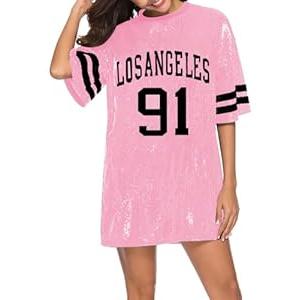 PORRCEY Juniors Short Sleeve Print Sequin Funny Dress Shirts (23178,Pink,XL)