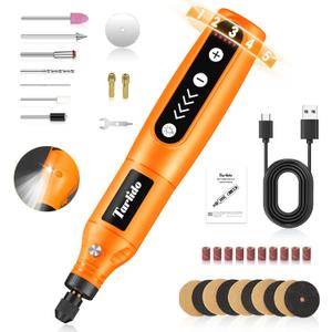 Cordless Rotary Tool Kit, 3.7V 2.0Ah Rechargeable Battery, 18000RPM 5-Speed Multi Power Carving Tools, 31Pcs Accessories, Engraving, Sanding, Grinding, Polishing, Carving, Etching, DIY-Orange (Orange With Light)
