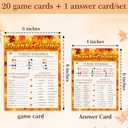 Thanksgiving Fall Game Card Set 3-in-1  Autumn Leaves & Maple Design  Includes 20 x 6" x 8" Cards + 1 x 4" x 6" Answer Card  Perfect for Turkey Day Parties & Family Activities - A05