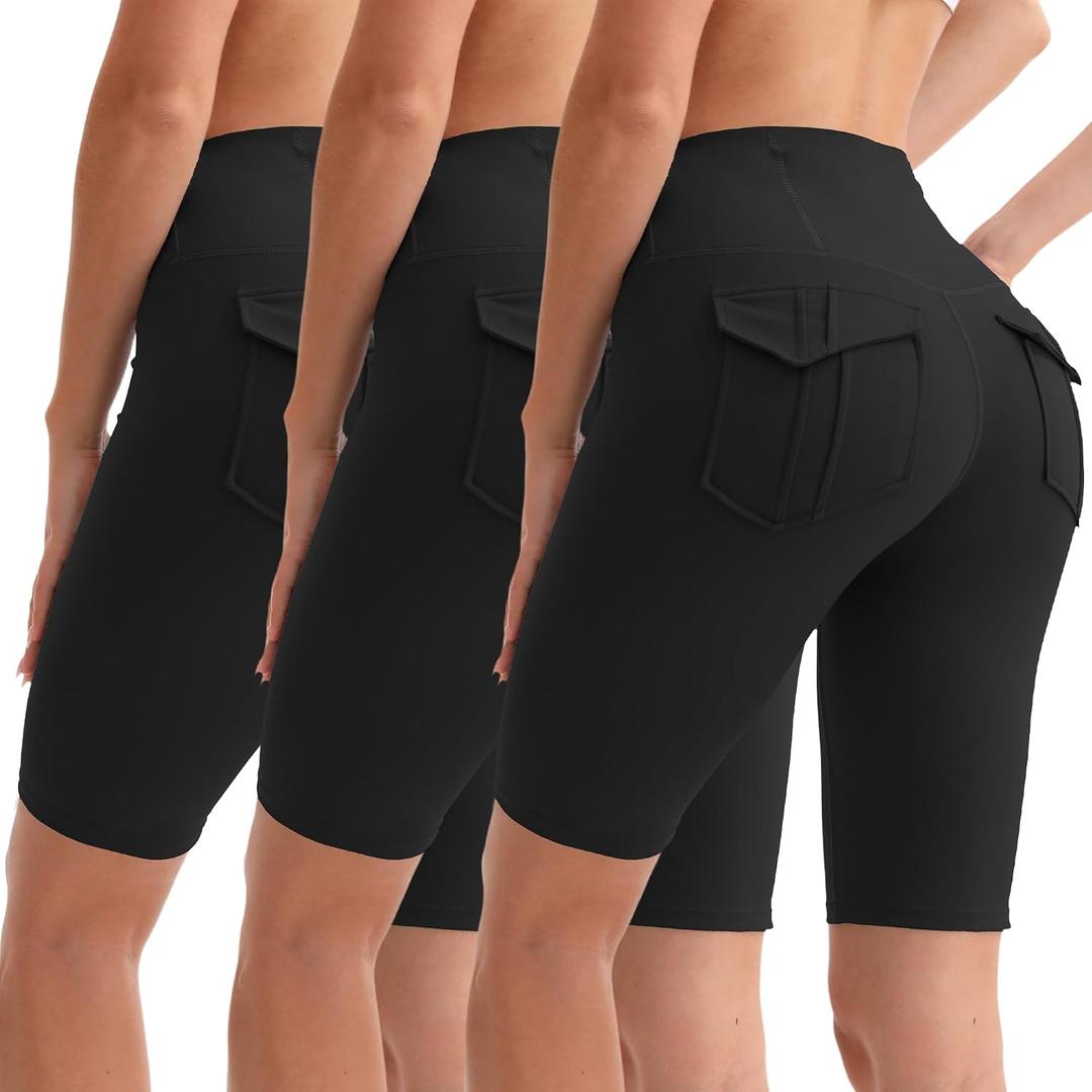 3 Pack Women Biker Shorts with Pockets High Waisted Yoga Shorts (M)