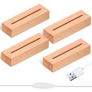 Riakrum 5.9 Inch Wooden Rectangle Light Base, Wood LED Display Base Pedestal Dimmable Colorful Light Lamp Stand with USB Cable for Acrylic, Crystal, Night Light, Glass Resin Art (4 Pieces)