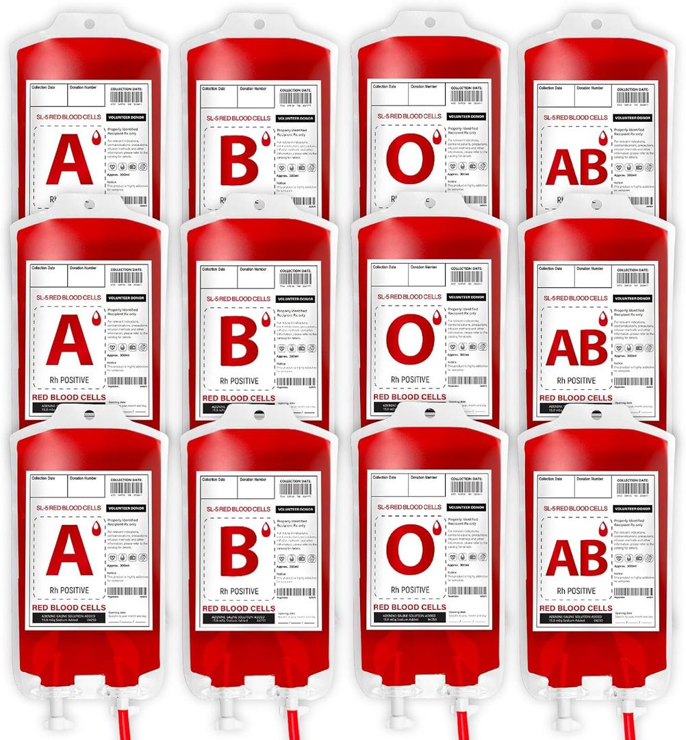 MGparty 12Packs Halloween Blood Bags for Drinks Reusable Container Drink Pouches Juice for Halloween Zombie Vampire Theme Party Decoration with Syringe and Clips, 10.14fl.oz