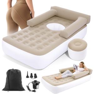 HOMBYS Inflatable BBL Recovery Bed with Built-in Hole, Backrest & Armrests, 12.5" Thick Elevated Air Mattress for Post-Surgery Sleeping Comfort, Includes Pump