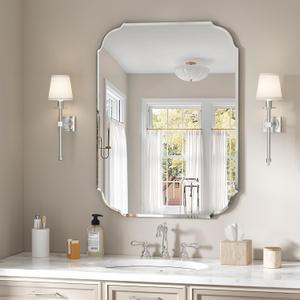 Silver Wall Mirror-Beveled Edge Frameless Mirror for Bathroom, Vanity, Bedroom, Rectangle Mirrors 32X24inch